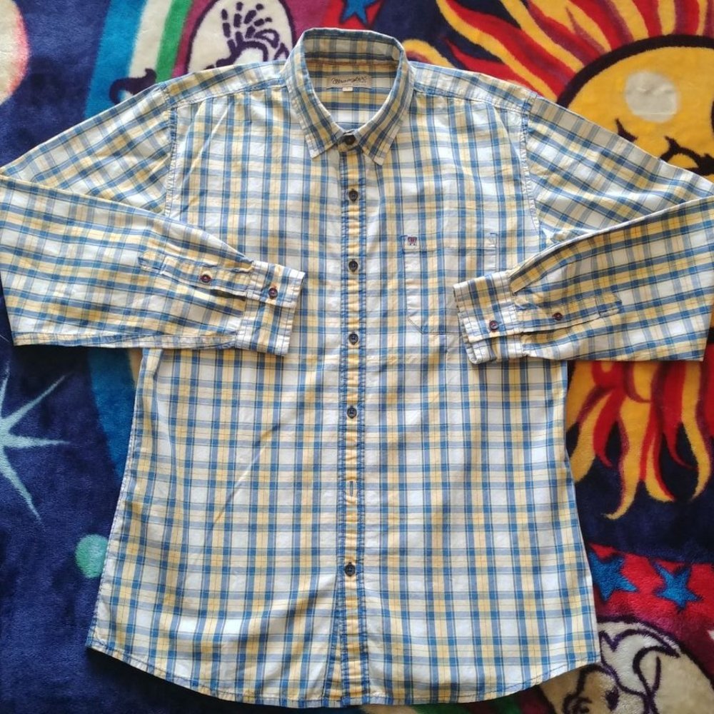 Wrangler L Navy/Yellow Plaid Long Sleeve Button